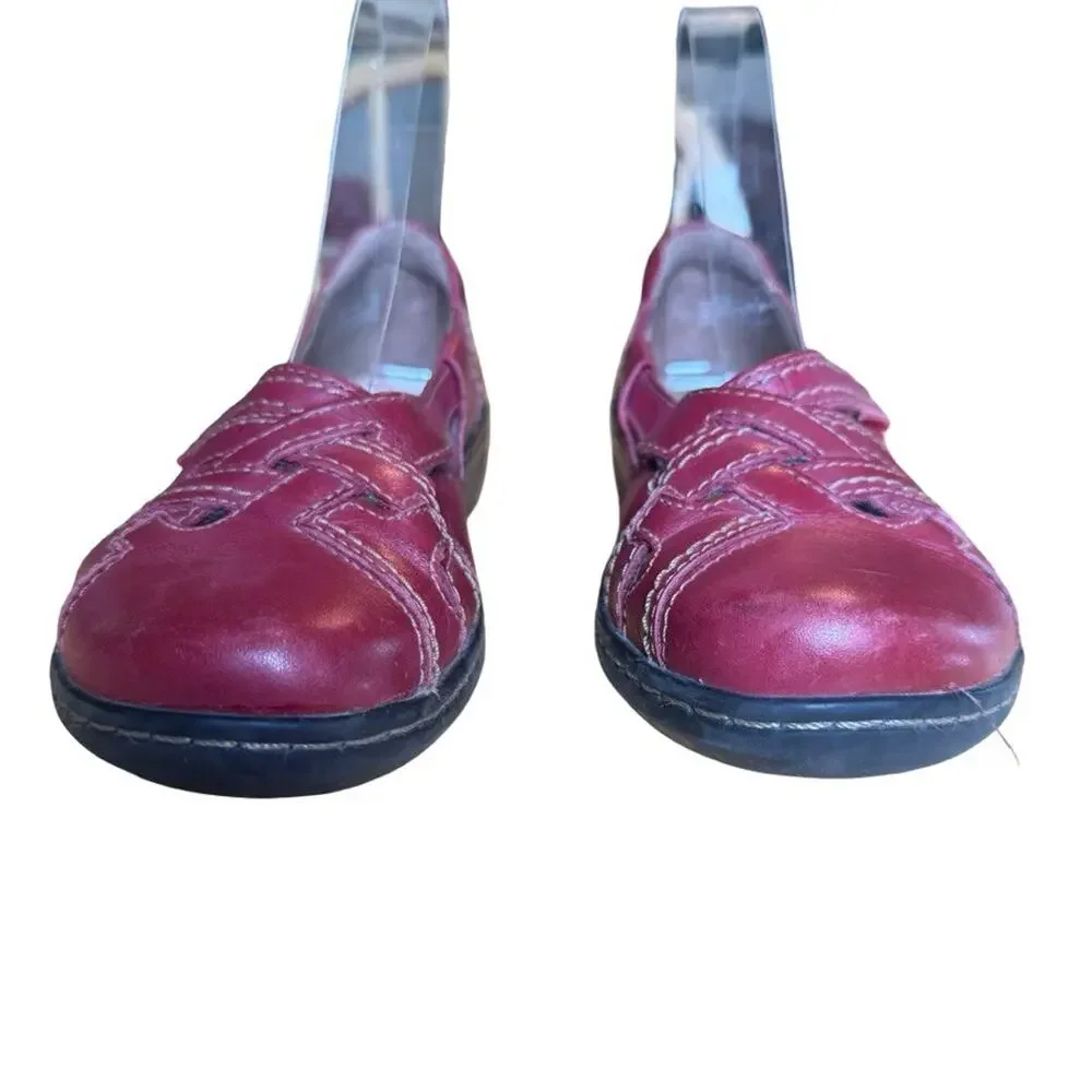 Clarks Red Ashland Spin Q Leather Loafers Flats Comfort Casual Shoes sz 6 M